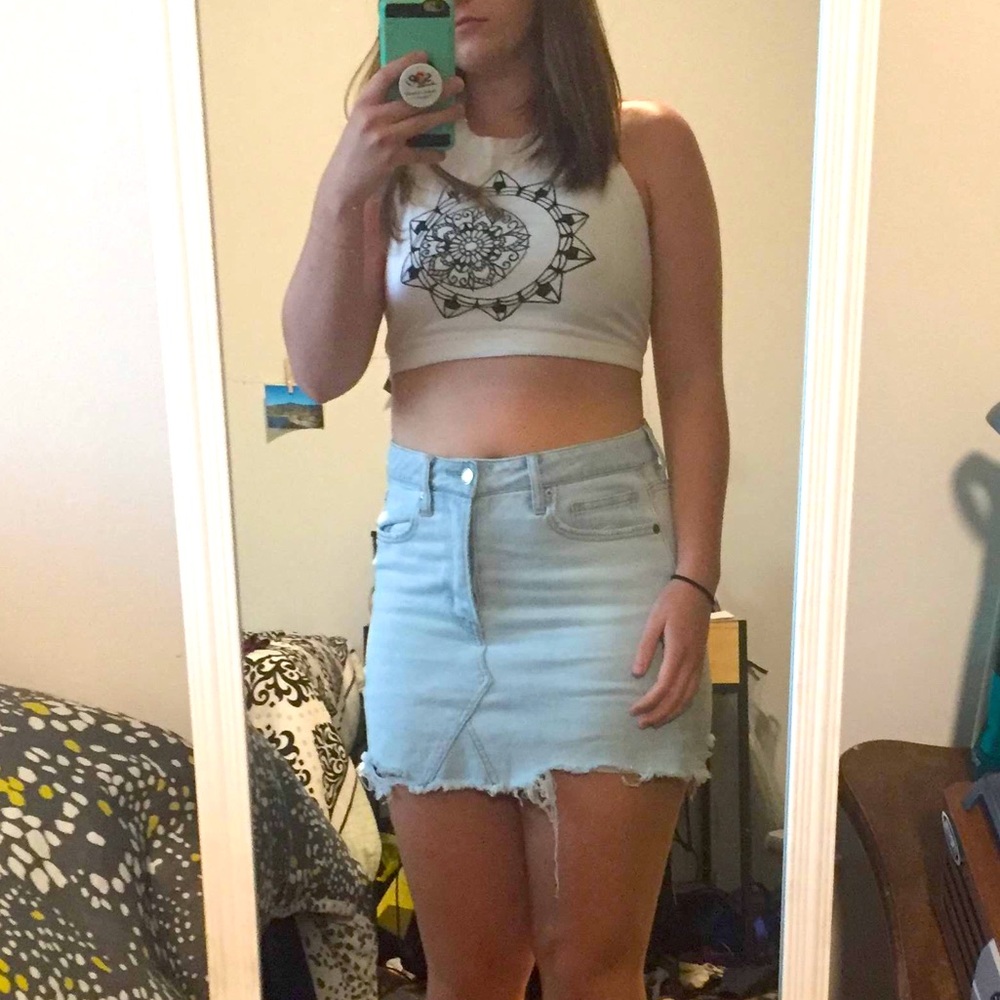 AE High Waisted Cropped Denim Distressed MiniSkirt